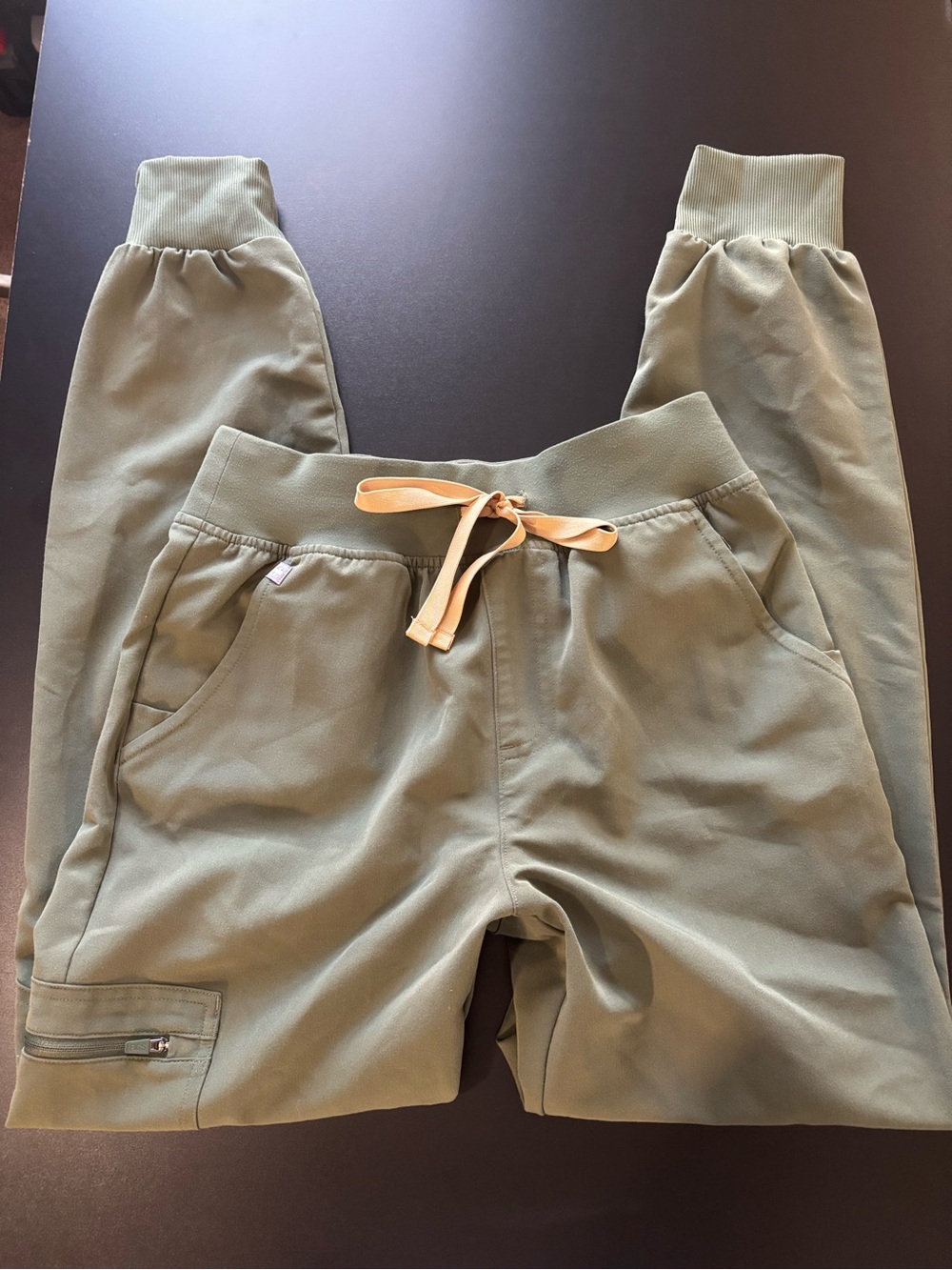Figs Olive Green Scrub Jogger with Tan Drawstring XS